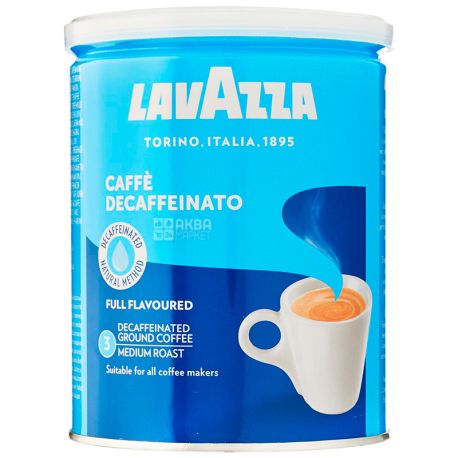 Lavazza, Dekafinato, 250 г, Кофе Лавацца, Декафинато, средней обжарки, без кофеина, молотый, ж/б
