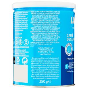 Lavazza, Dekafinato, 250 г, Кофе Лавацца, Декафинато, средней обжарки, без кофеина, молотый, ж/б