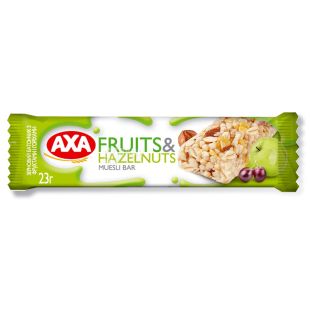 АХА Fruits Hazelnuts, 23 г, Акса, Батончик зерновий з фруктами та горіхами