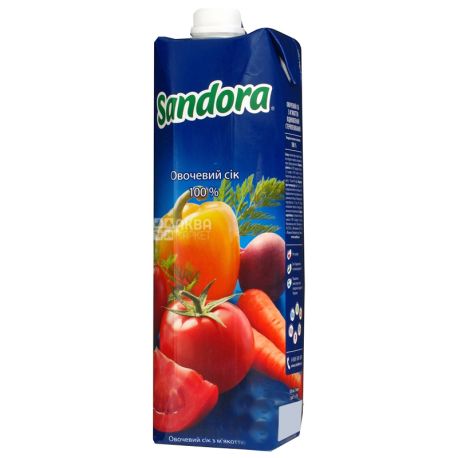 Sandora, Овощной, 0,95 л, Сандора, Сок натуральный, с мякотью