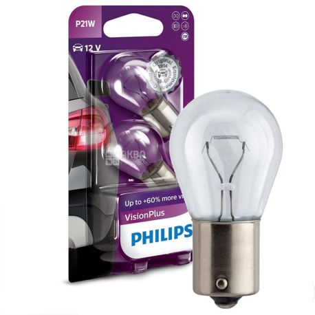 Philips, 2 шт, Лампа накаливания, P21W VisionPlus