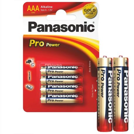 Panasonic, 4 шт., Батарейки, ААА, Pro Power, Alkaline