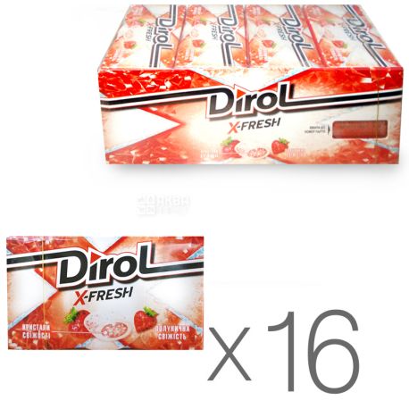 Dirol, Упаковка 16 шт. по 18 г, X-Fresh, Полунична свіжість
