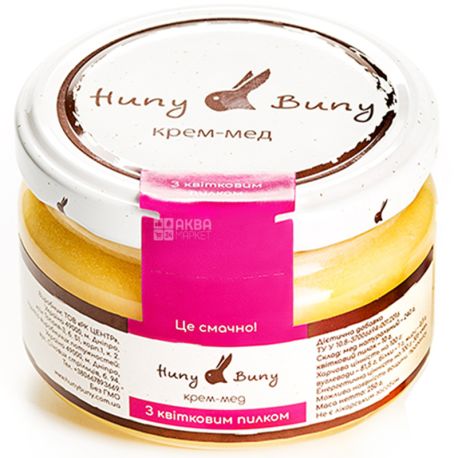 Huny Buny, 250 г, Крем-мед, С цветочной пыльцой, стекло