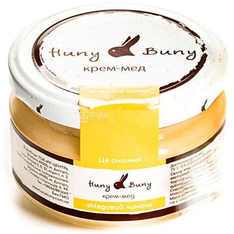 Huny Buny, 250 г, Крем-мед, Медовий лимон, скло