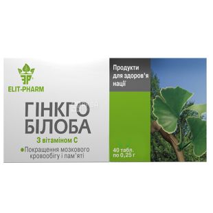 ELIT-PHARM Гинкго Билоба с витамином С, 40 таб. по 0,25 г, Для кровоснабжения головного мозга