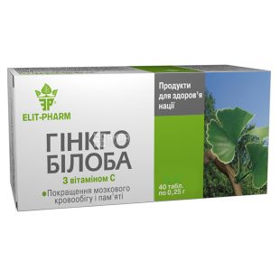 ELIT-PHARM Гинкго Билоба с витамином С, 40 таб. по 0,25 г, Для кровоснабжения головного мозга