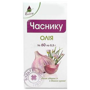 Масло чеснока, 60 капсул по 0,3 г, Эликсир