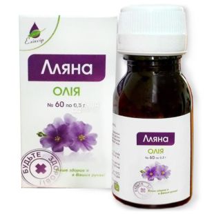 Масло льняное, 60 капсул по 0,3 г, Эликсир