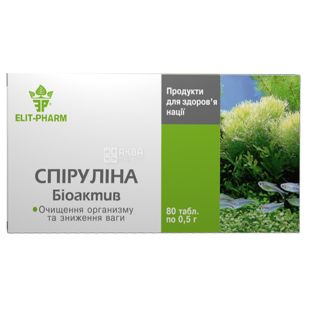 ELIT-PHARM Спіруліна Біоактив, 80 піг. по 0,5 г, Для нормалізації роботи шлунково-кишкового тракту
