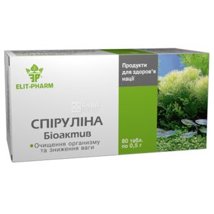 ELIT-PHARM Cпирулина Биоактив, 80 таб. по 0,5 г, Для нормализации работы желудочно-кишечного тракта