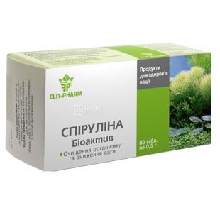 ELIT-PHARM Спіруліна Біоактив, 80 піг. по 0,5 г, Для нормалізації роботи шлунково-кишкового тракту