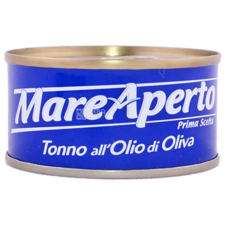 Mare Aperto, 80 г, Тунець, Філе в оливковій олії, Tonno all Olio di Oliva, ж/б