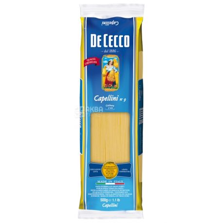 De Cессо Capellini № 9, 500 г, Макарони Де Чекко Капелліні