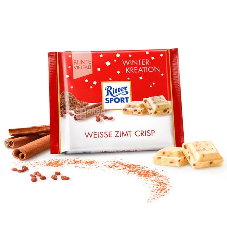 Ritter Sport, 100 g, White Chocolate, Cinnamon and Crunchy Flakes