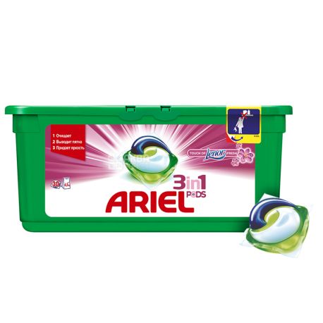 Ariel, 30 шт., Капсули для прання, 3 в 1, Pods, Touch of Lenor fresh, Автомат