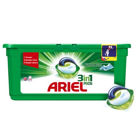 Ariel, 30 pcs., Washing Capsules, 3 in 1, Pods, Mountain spring, Automatic