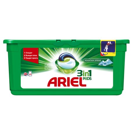 Ariel, 30 pcs., Washing Capsules, 3 in 1, Pods, Mountain spring, Automatic