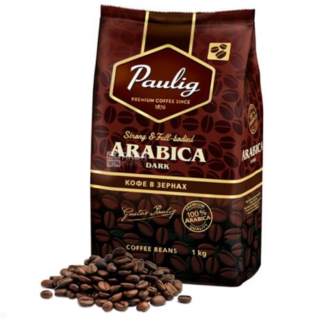 Paulig Arabica Dark, 1 кг, Кофе Паулиг Арабика Дарк, темной обжарки, в зернах 