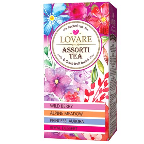 Lovare, Assorti Tea, 24 шт., Чай Ловаре, Ассорти 4 вида, Цветочный