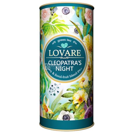 Lovare, Cleopatras night, 80 г, Чай Ловаре, Ночь Клеопатры, Зеленый, c фруктово-цветочным ароматом, тубус