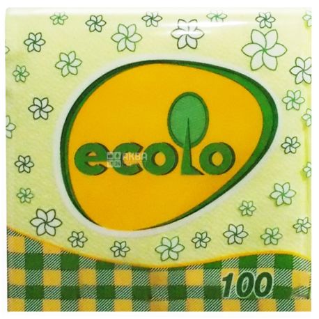 Ecolo, 100 шт., 24х24 см, Серветки, Одношарові, Жовті, м/у