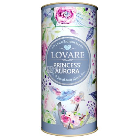 Lovare, Princess Aurora, 80 г, Чай Ловара, Принцеса Аврора, Суміш чорного і зеленого, тубус