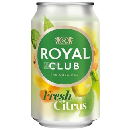 Royal Club, Fresh Citrus, 0,33 л, Роял Клаб, Фреш Цитрус, Напиток газированный, с натуральным соком, ж/б