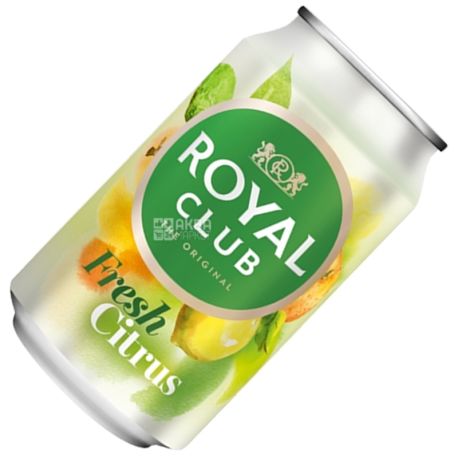 Royal Club, Fresh Citrus, 0,33 л, Роял Клаб, Фреш Цитрус, Напиток газированный, с натуральным соком, ж/б