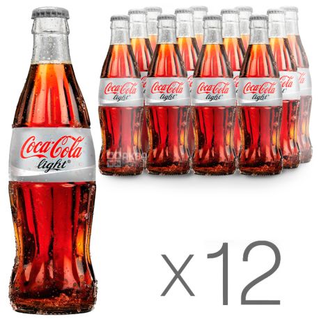 Coca-cola, Упаковка 12 шт. по 0,25 л, Сладкая вода, Light, стекло