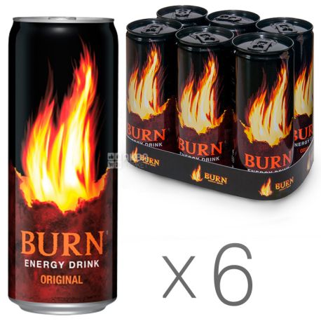 Burn Original, упаковка 6 шт. по 0,25 л, Напій енергетичний Берн Оріджінал