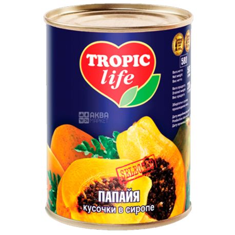 Tropic Life, 565 г, Папайя, Кусочки в сиропе