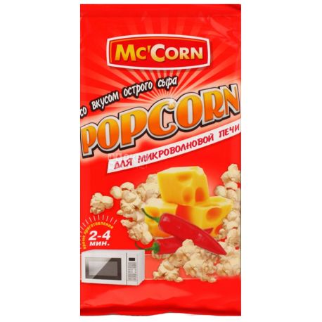 Mc'Corn, 90 г, Попкорн, Со вкусом острого сыра, Для микроволновой печи