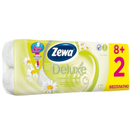Zewa, 8 + 2 rolls, Toilet paper, Deluxe, Chamomile