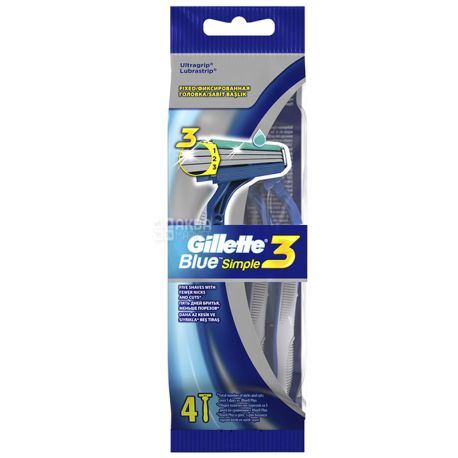 Gillette Blue Simple 3, 4 шт., Станок для гоління, одноразовий