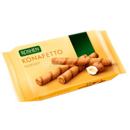 Roshen, 156 г, Вафельні трубочки з горіховою начинкою, Konafetto