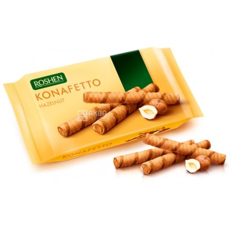 Roshen, 156 г, Вафельні трубочки з горіховою начинкою, Konafetto