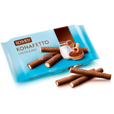 Roshen, 156 г, Вафельні трубочки зі смаком какао і молока, Konafetto