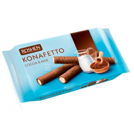 Roshen, 156 г, Вафельні трубочки зі смаком какао і молока, Konafetto