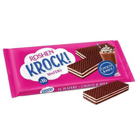 Roshen, 142 g, Waffles with milk and chocolate filling, Croc