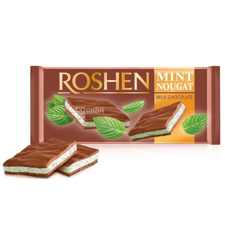 Roshen, 90 g, Milk chocolate, With mint nougat