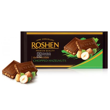 Roshen, 90 г, 56%, Шоколад чорний, З подрібненим лісовим горіхом