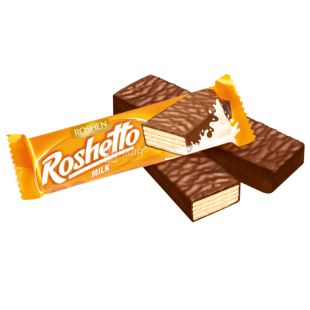 Roshen Roshettо, 34 г, Рошен Рошетто, Вафельный батончик, глазированный молочным шоколадом