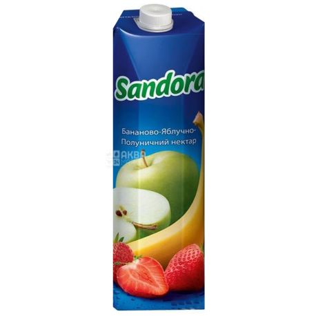 Sandora, Бананово-яблучно-полуничний, 0,95 л, Сандора, Нектар натуральний