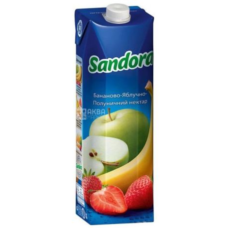 Sandora, Бананово-яблучно-полуничний, 0,95 л, Сандора, Нектар натуральний