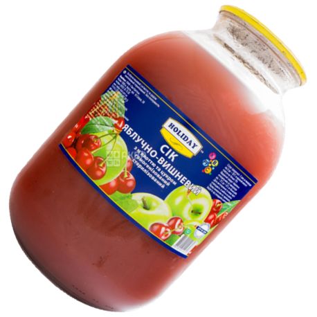 Holiday Apple-cherry juice with pulp, 3 l, glass