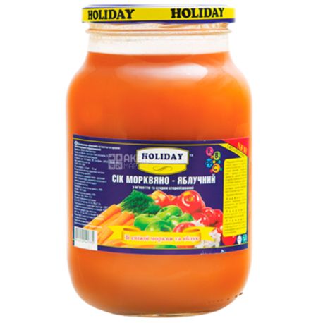 Holiday, Морковно-яблочный,1 л, Холидей, сок с мякотью, стекло