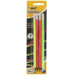  Bic Evolution Fluo, Набір простих олівців шестикутних, 4 шт.