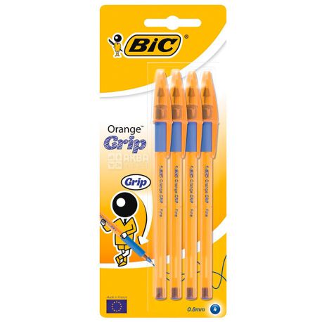 Bic, 4 шт., Набір синіх ручок, Orange grip
