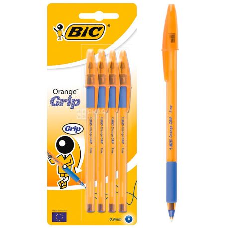 Bic, 4 pcs., Set of blue pens, Orange grip